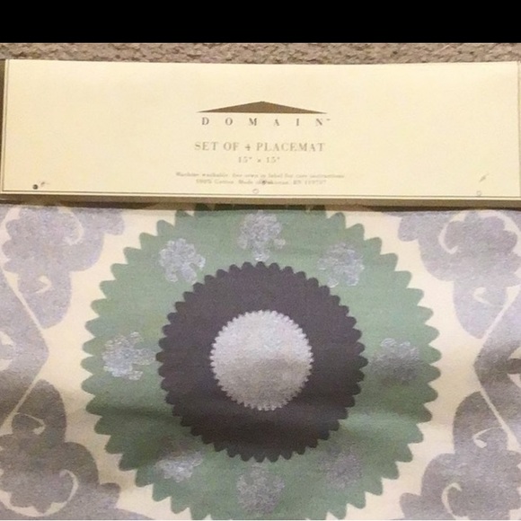Boho decor NWT set of 4 placemats kitchen NWT BEIGE GREEN SILVER 15x15 mandala - Picture 5 of 7